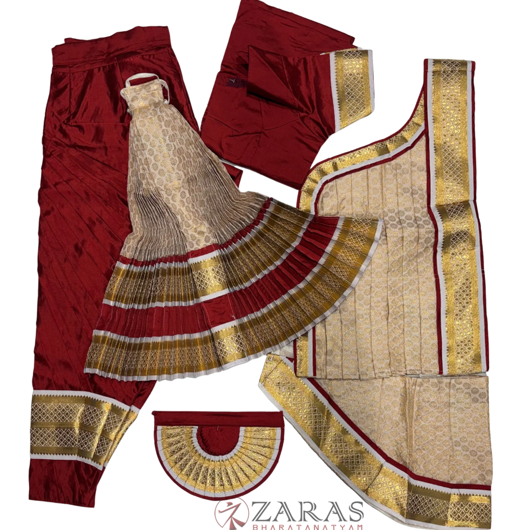 Bharatanatyam Dance Readymade Costume - Maroon with Half White Brocade Combination