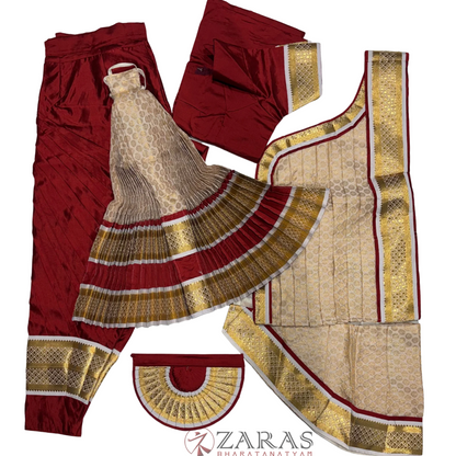 Bharatanatyam Dance Readymade Costume - Maroon with Half White Brocade Combination