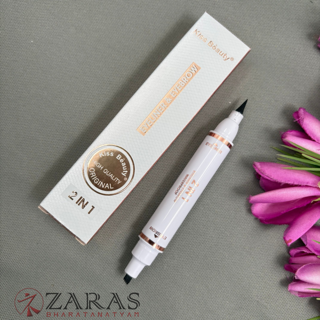 Bharatanatyam Dance Makeup Products - Black Eyeliner & Eyebrow Pen 2 IN 1 (Kiss Beauty)
