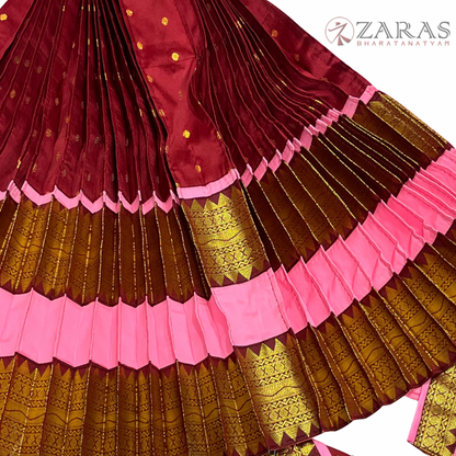 Bharatanatyam Dance Readymade Costume - Baby Pink with Maroon Dot Combination