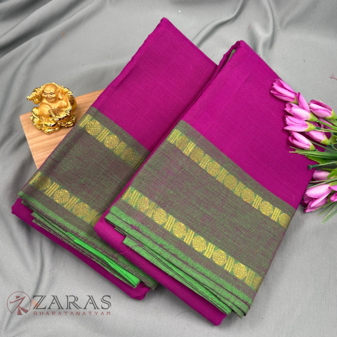 Bharatanatyam Dance Practice Saree - Purple with Green D Coin Border