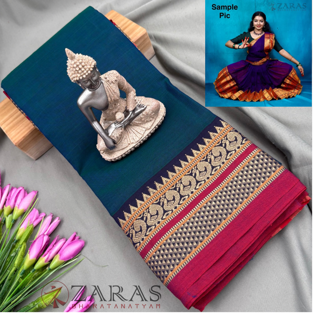 Ready-to-wear Dance Practice Sarees – Pre-Stitched (Set of 3 Pcs – Skirt, Pallu & Side Fan without Blouse) Peacock