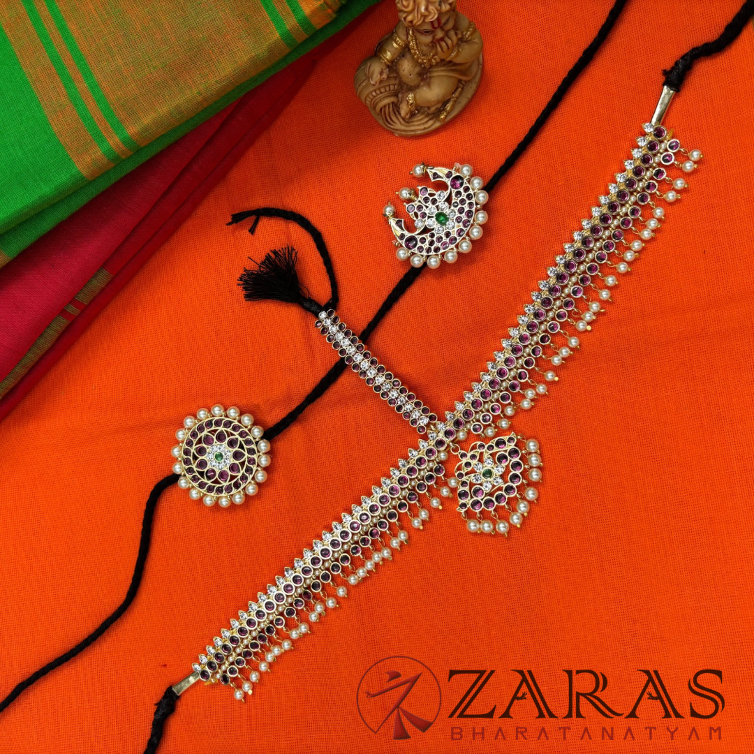 Bharatanatyam Dance Premium Jewellery - Headset Drop & Leaf PG Kemp Beads CS