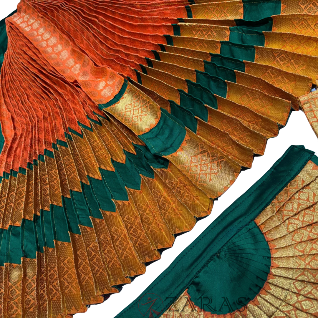 Bharatanatyam Dance Readymade Costume - D Green with Orange Brocade Combination