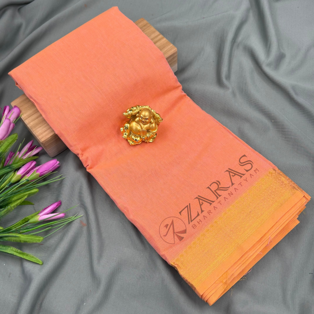 Bharatanatyam Dance Practice Saree - Sandal with Gold Diamond Border