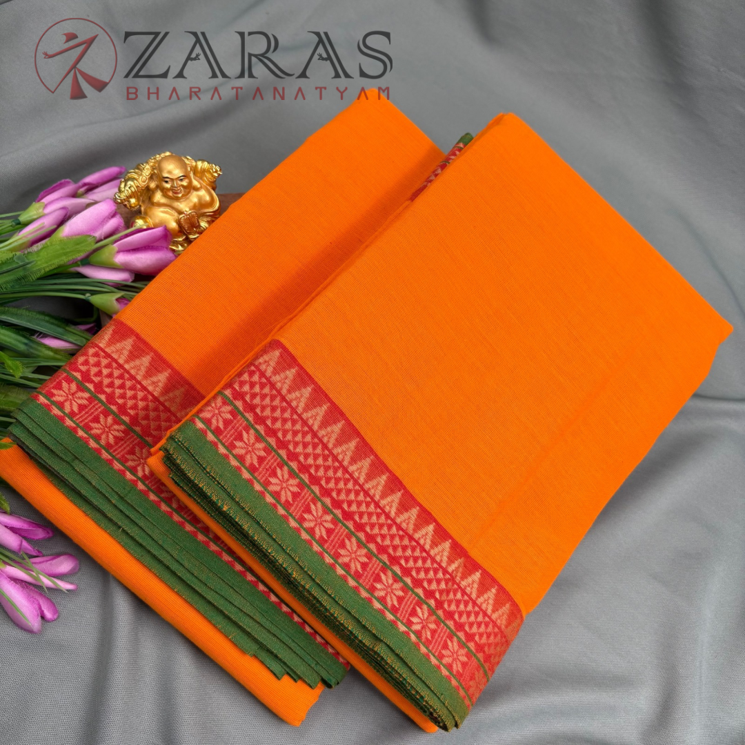 Bharatanatyam Dance Practice Saree - M Yellow with Green Temple Border (6 meter)