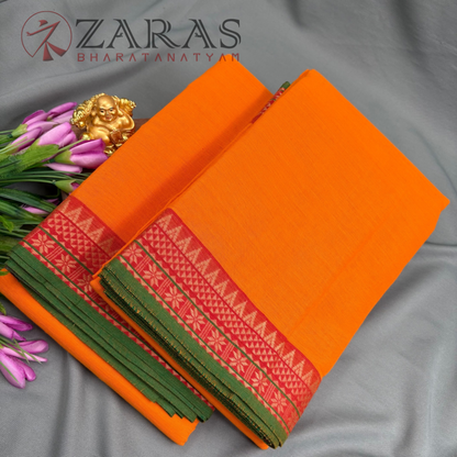 Bharatanatyam Dance Practice Saree - M Yellow with Green Temple Border (6 meter)