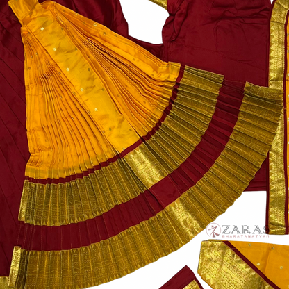 Bharatanatyam Dance Readymade Costume - Maroon with Yellow Dot Combination