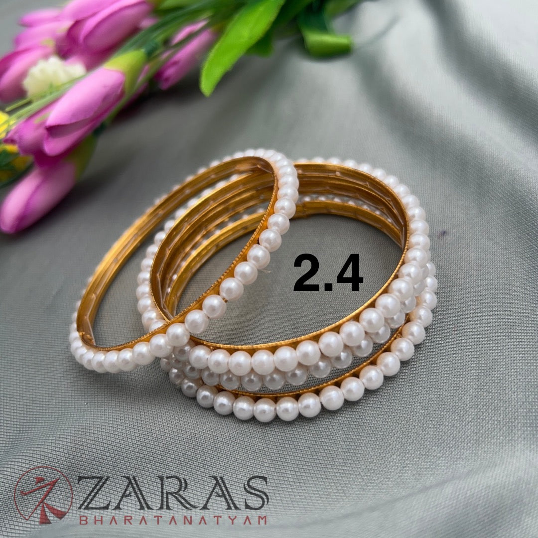 Bharatanatyam Dance Jewellery - Gold Bangles with Beads (Set of 4 Pcs)