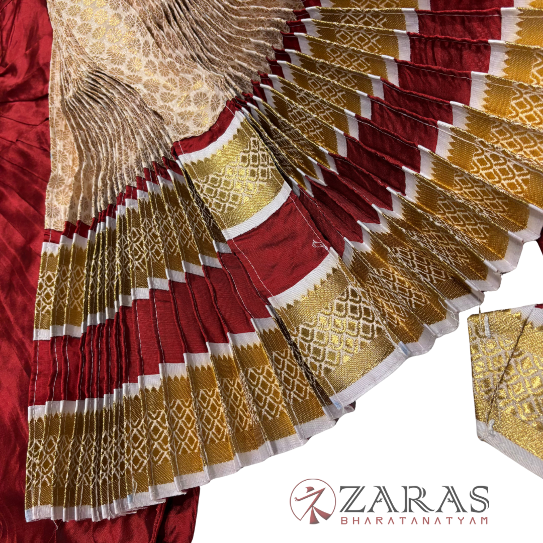 Bharatanatyam Dance Readymade Costume - Maroon with Half White Brocade Combination