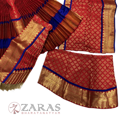 Kuchipudi Dance Readymade Costume - Blue with Red Brocade Combination