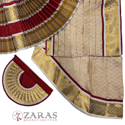 Bharatanatyam Dance Readymade Costume - Maroon with Half White Brocade Combination