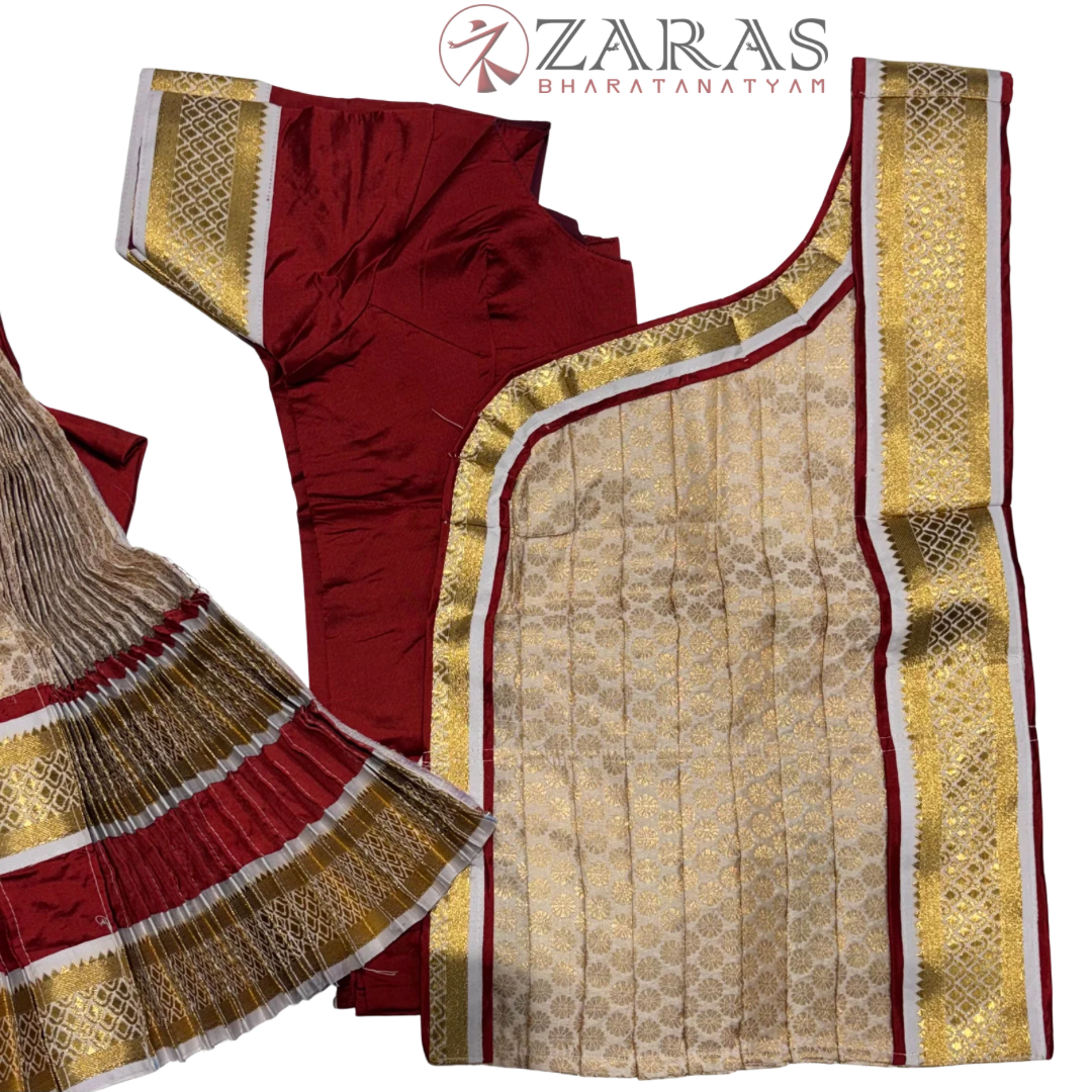 Bharatanatyam Dance Readymade Costume - Maroon with Half White Brocade Combination
