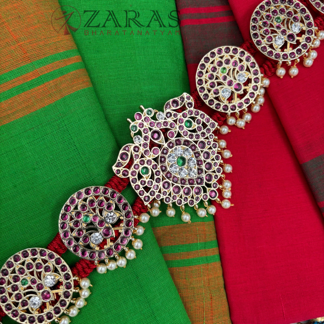 Bharatanatyam Dance Premium Jewellery - Leaf & Peacock PG Kemp CS Hip Belt (Ottiyanam)