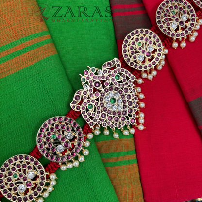Bharatanatyam Dance Premium Jewellery - Leaf & Peacock PG Kemp CS Hip Belt (Ottiyanam)