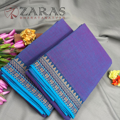 Bharatanatyam Dance Practice Saree - Lavender Mix Blue Flower Border (6 meter)