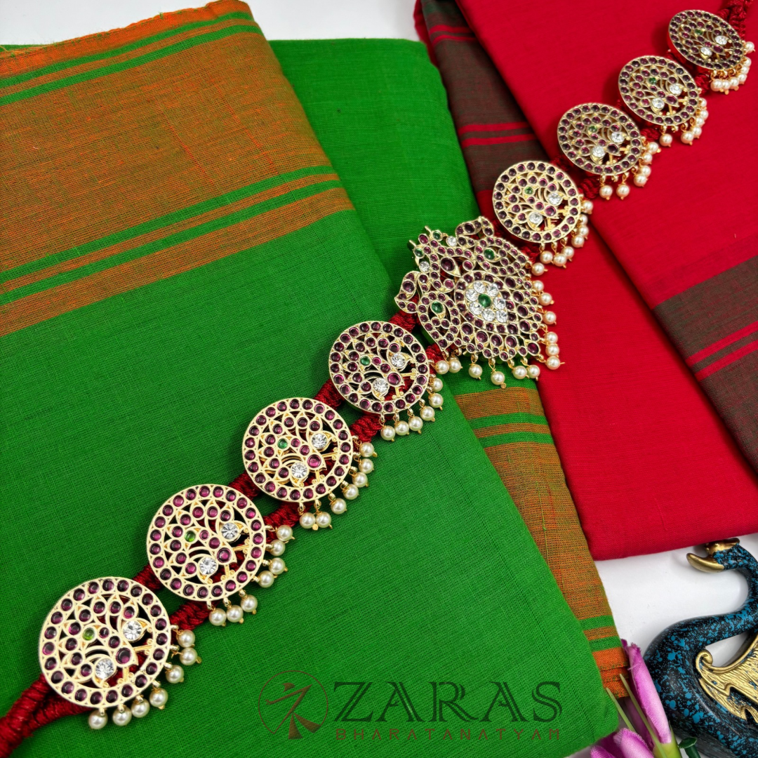 Bharatanatyam Dance Premium Jewellery - Leaf & Peacock PG Kemp CS Hip Belt (Ottiyanam)
