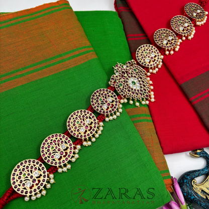 Bharatanatyam Dance Premium Jewellery - Leaf & Peacock PG Kemp CS Hip Belt (Ottiyanam)