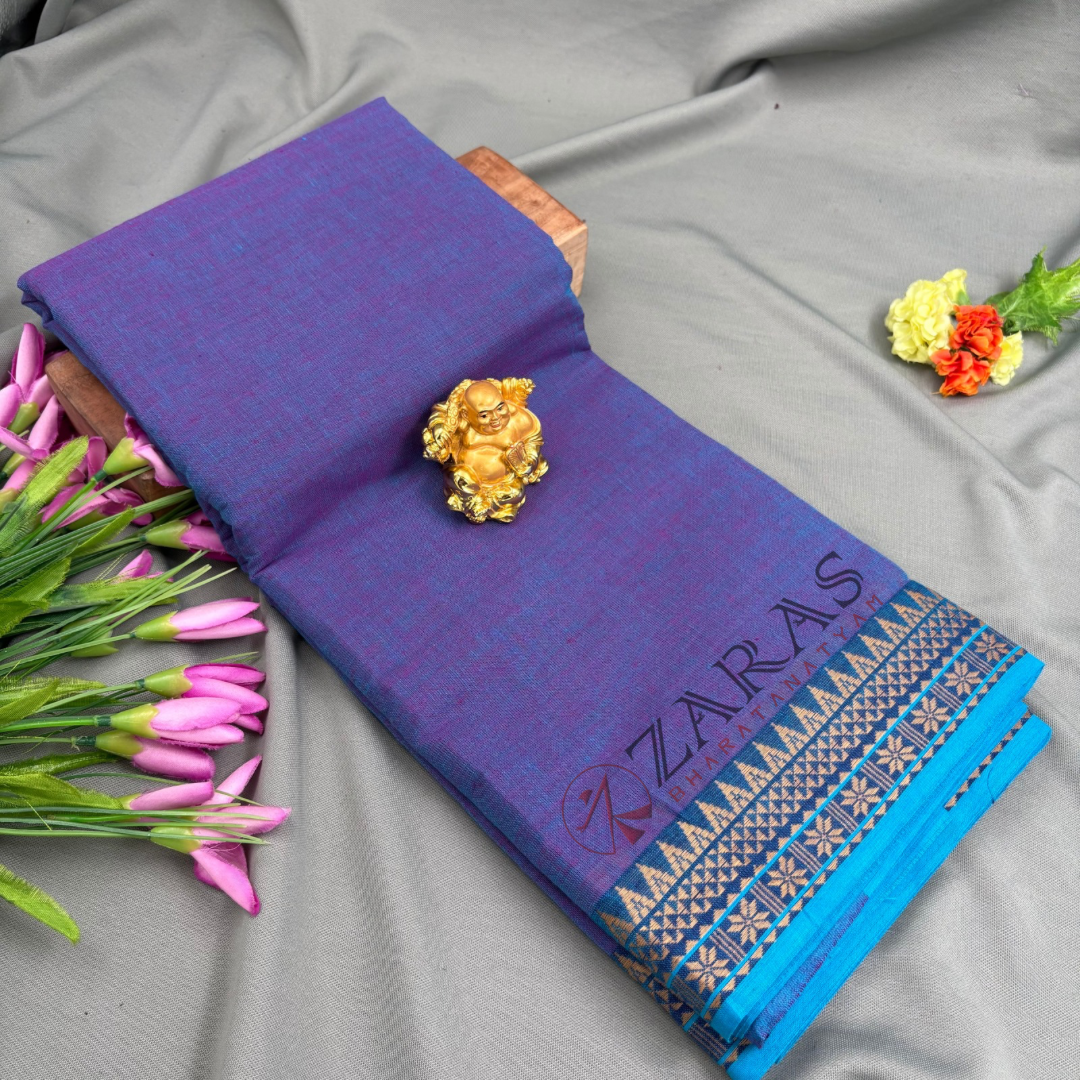 Bharatanatyam Dance Practice Saree - Lavender Mix Blue Flower Border (6 meter)