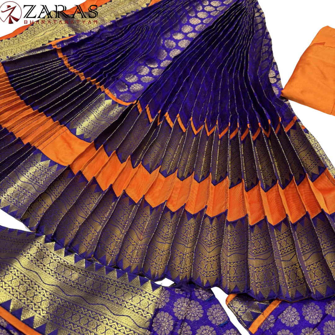 Kuchipudi Dance Readymade Costume - Orange with Violet Brocade Combination