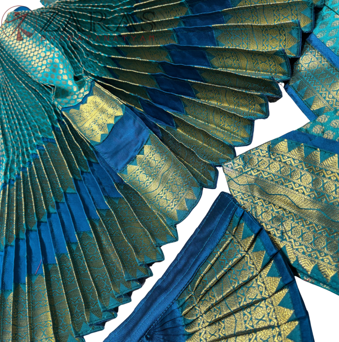 Bharatanatyam Dance Readymade Costume - Peacock Blue with Peacock Green Brocade Combination