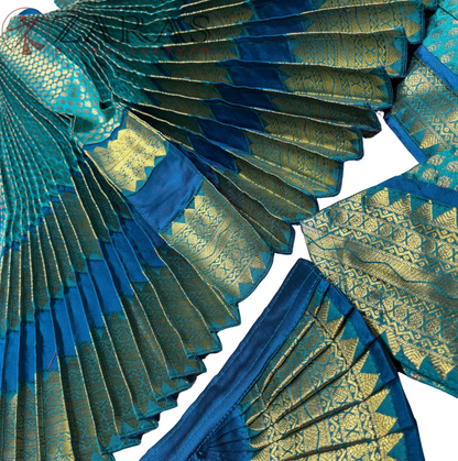 Bharatanatyam Dance Readymade Costume - Peacock Blue with Peacock Green Brocade Combination