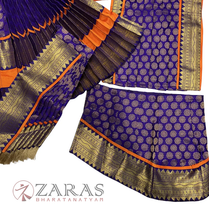 Kuchipudi Dance Readymade Costume - Orange with Violet Brocade Combination