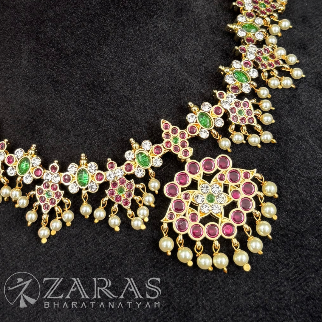 Bharatanatyam Dance Premium Jewellery - Leaf & Flower Necklace PG Kemp Beads