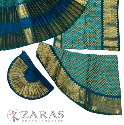 Bharatanatyam Dance Readymade Costume - Peacock Blue with Peacock Green Brocade Combination
