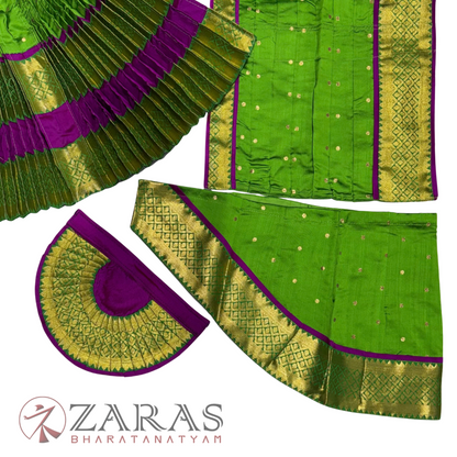 Bharatanatyam Dance Readymade Costume - Purple with Green Dot Combination