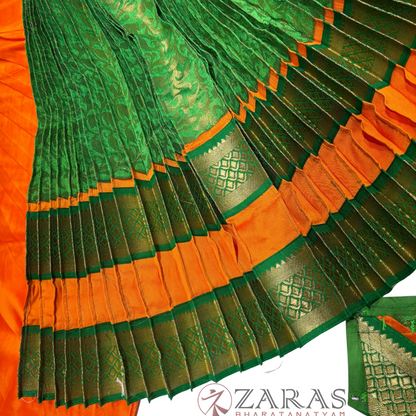 Bharatanatyam Dance Readymade Costume - Orange with Green Brocade