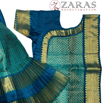 Bharatanatyam Dance Readymade Costume - Peacock Blue with Peacock Green Brocade Combination