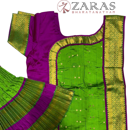 Bharatanatyam Dance Readymade Costume - Purple with Green Dot Combination
