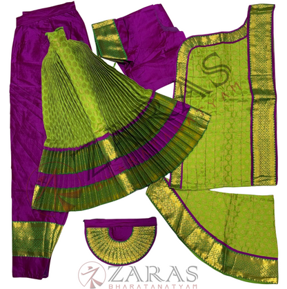 Bharatanatyam Dance Readymade Costume - Purple with L Green Brocade Combination