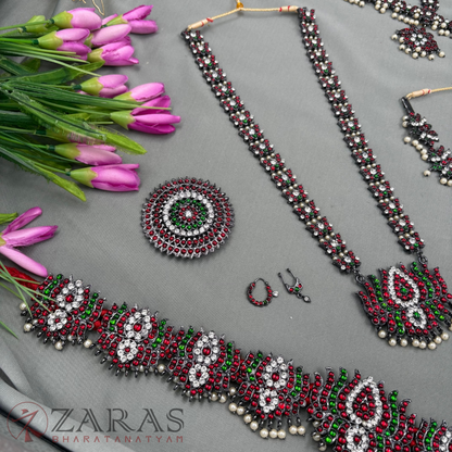 Bharatanatyam Dance Jewellery Black - Lotus Full Set Kemp RGSl