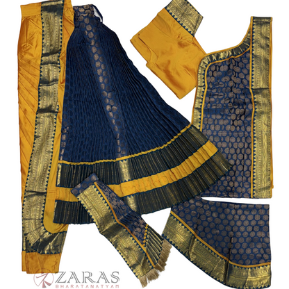 Kuchipudi Dance Readymade Costume - M Yellow with Blue Brocade Combination