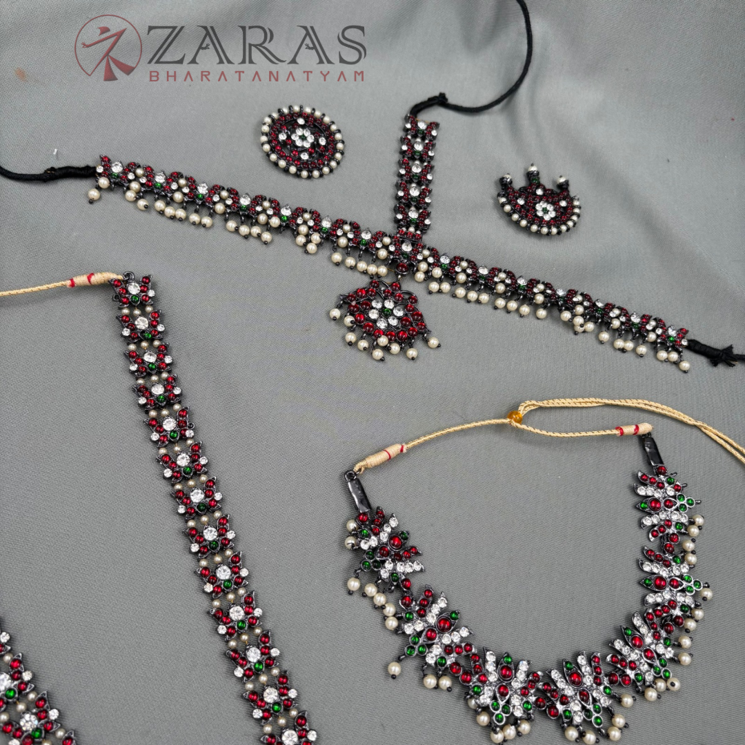 Bharatanatyam Dance Jewellery Black - Lotus Full Set Kemp RGSl