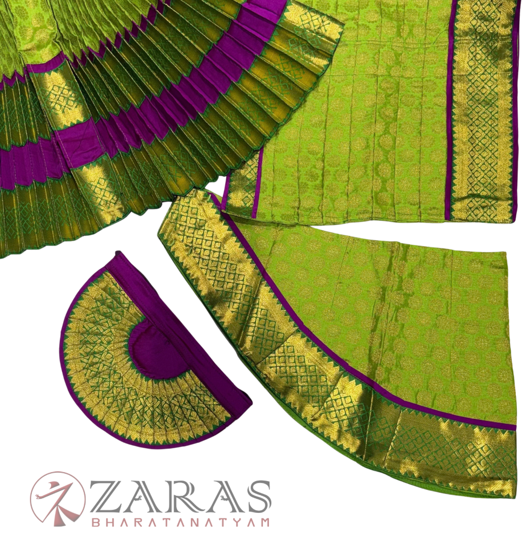 Bharatanatyam Dance Readymade Costume - Purple with L Green Brocade Combination