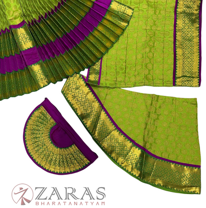Bharatanatyam Dance Readymade Costume - Purple with L Green Brocade Combination