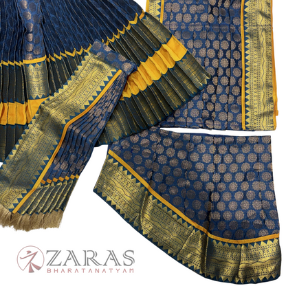 Kuchipudi Dance Readymade Costume - M Yellow with Blue Brocade Combination