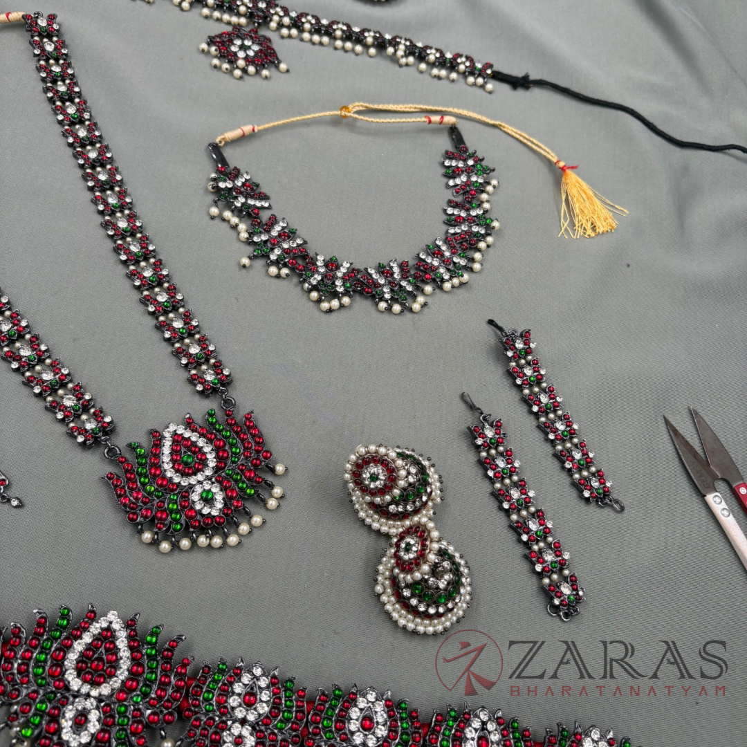 Bharatanatyam Dance Jewellery Black - Lotus Full Set Kemp RGSl