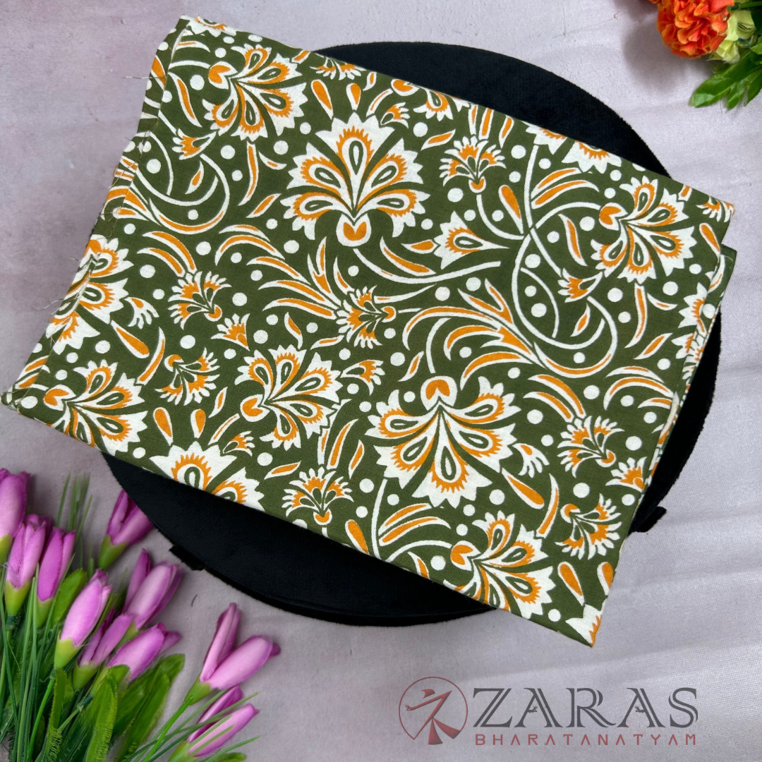 Bharatanatyam Dance Blouse Material (Cotton) - Bandini & Kalamkari Printed (0.95 Meter)