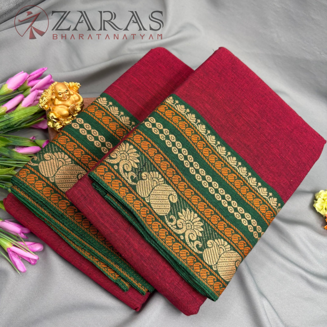 Bharatanatyam Dance Practice Saree - Maroon with Green Manga Border (6 meter)
