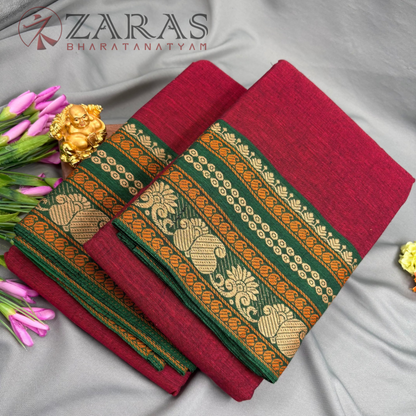 Bharatanatyam Dance Practice Saree - Maroon with Green Manga Border (6 meter)