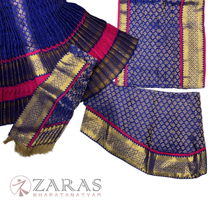 Kuchipudi Dance Readymade Costume - Pink with Blue Brocade Combination