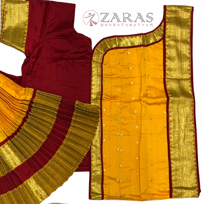 Bharatanatyam Dance Readymade Costume - Maroon with Yellow Dot Combination