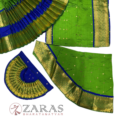 Bharatanatyam Dance Readymade Costume - Blue with Green Dot Combination
