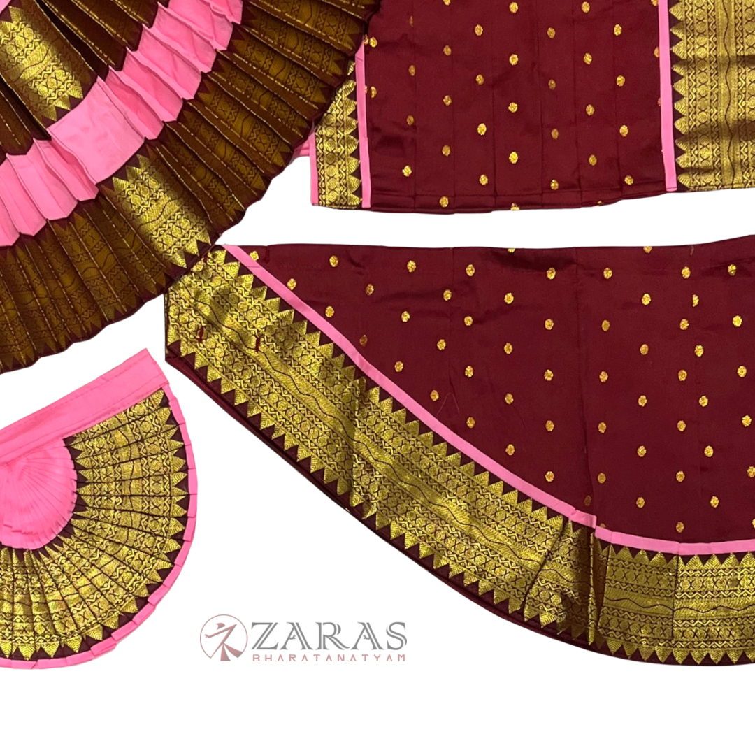 Bharatanatyam Dance Readymade Costume - Baby Pink with Maroon Dot Combination