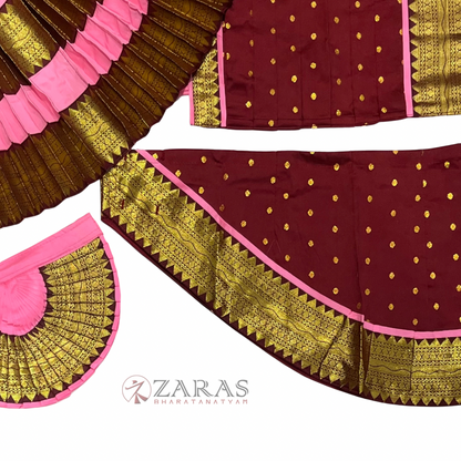 Bharatanatyam Dance Readymade Costume - Baby Pink with Maroon Dot Combination