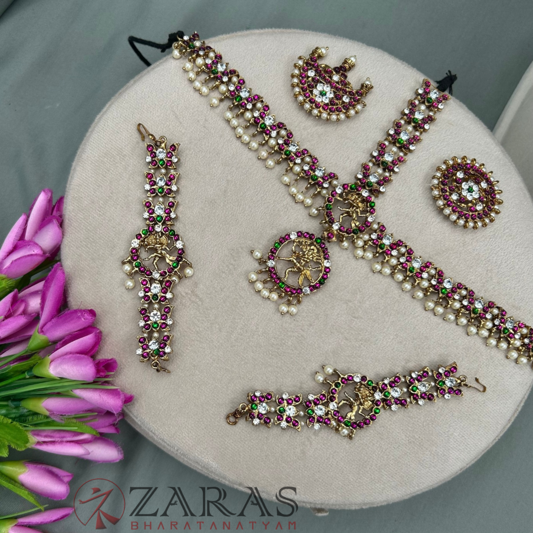Bharatanatyam Dance Jewellery Alankara Full set - Lotus & Nadaraj Design PG Kemp CS